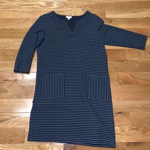 J Jill navy striped textured dress w/frnt pockets